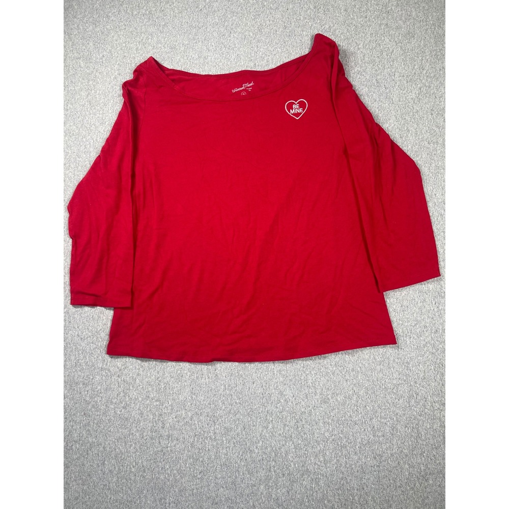 Universal Thread Top Womens XXL Red New Be Mine Heart Embroidered Long Sleeve
